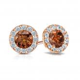 Certified 14k Rose Gold Halo Round Brown Diamond Stud Earrings 2.00 ct. tw. (Brown, SI1-SI2)