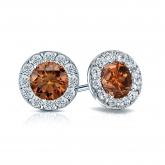Certified 18k White Gold Halo Round Brown Diamond Stud Earrings 2.00 ct. tw. (Brown, SI1-SI2)