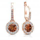Certified 14k Rose Gold Dangle Studs Halo Round Brown Diamond Earrings 3.00 ct. tw. (Brown, SI1-SI2)
