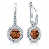 Certified Platinum Dangle Studs Halo Round Brown Diamond Earrings 3.00 ct. tw. (Brown, SI1-SI2)