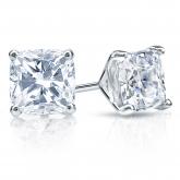 Certified Cushion-Cut Diamond Stud Earrings in 18k White Gold 4-Prong Martini 6.40ct