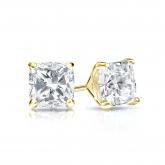 Certified 14k Yellow Gold 4-Prong Martini Cushion Cut Diamond Stud Earrings 0.75 ct. tw. (G-H, VS1-VS2)