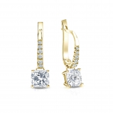 Certified 18k Yellow Gold Dangle Studs 4-Prong Basket Cushion Cut Diamond Earrings 1.00 ct. tw. (G-H, VS2)