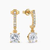 Lab Grown Diamond Dangle studs Earrings Cushion 0.62 ct. tw. (F, VS) in 14k Yellow Gold Drop Setting
