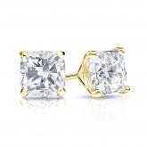 Certified 14k Yellow Gold 4-Prong Martini Cushion Cut Diamond Stud Earrings 1.00 ct. tw. (H-I, SI1-SI2)