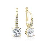 Certified 18k Yellow Gold Dangle Studs 4-Prong Martini Cushion Cut Diamond Earrings 1.50 ct. tw. (H-I, SI1-SI2)