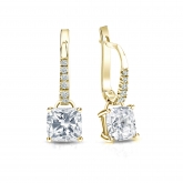 Natural Diamond Dangle Stud Earrings Cushion 2.00 ct. tw. (I-J, I1) 14k Yellow Gold Dangle Studs 4-Prong Basket