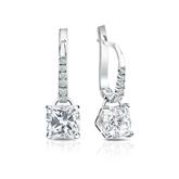 Natural Diamond Dangle Stud Earrings Cushion 2.00 ct. tw. (I-J, I1-I2) 14k White Gold Dangle Studs 4-Prong Martini