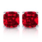 Lab Grown Gemstone Ruby Stud Earrings Cushion 0.50 ct. tw. 14k White Gold 4-Prong Basket