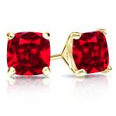 Lab Grown Gemstone Ruby Stud Earrings Cushion 1.00 ct. tw. 14k Yellow Gold 4-Prong Martini