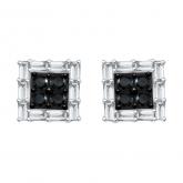 Certified 10k White Gold Black & White Round & Emerald Cut Diamond Earrings 0.50 ct. tw.