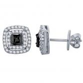 Certified 10k White Gold Whit and Black Round Cut Diamond Earrings 0.75 ct. tw.