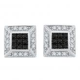 Certified 10k White Gold Black & White Round Cut Diamond Earrings 0.33 ct. tw.