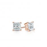 Certified 14k Rose Gold 4-Prong Basket Princess Baby Diamond Stud Earrings  0.20ct. tw. (I-J, I1)