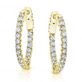 Certified 14K Yellow Gold Medium Trellis-style Round Diamond Hoop Earrings 3.00 ct. tw. (H-I, SI1-SI2), 0.75 inch