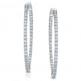 Certified 14K White Gold Medium Double Shared Prong Round Diamond Hoop Earrings 3.00 ct. tw. (H-I, SI1-SI2), 1.5 inch