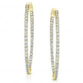 Certified 14K Yellow Gold Medium Double Shared Prong Round Diamond Hoop Earrings 3.00 ct. tw. (H-I, SI1-SI2), 1.5 inch