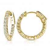 Certified 14K Yellow Gold Medium Round Diamond Hoop Earrings 1.00 ct. tw. (J-K, I1-I2), 0.75 inch
