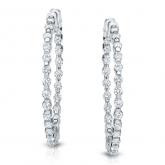 Certified 14K White Gold Medium Double Shared Prong Round Diamond Hoop Earrings 2.50 ct. tw. (H-I, SI1-SI2), 1.45 inch