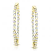 Certified 14K Yellow Gold Medium Double Shared Prong Round Diamond Hoop Earrings 2.50 ct. tw. (H-I, SI1-SI2), 1.45 inch