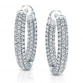 Certified 14K White Gold Medium Pave Round Diamond Hoop Earrings 2.50 ct. tw. (H-I, SI1-SI2), 1.0 inch