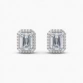 Lab Grown Diamond Luxe Halo Stud Emerald Earrings 2.20 CT. TW. (F-G, VS) 14K White Gold