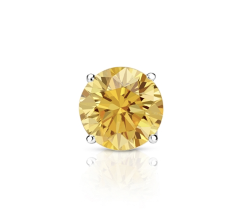LAB GROWN 14K White Gold 4- Prong Basket Round Yellow Diamond Single Stud Earring 0.50ct