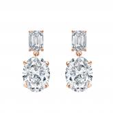 Lab Grown Diamond Two Stone Drop Earrings Emerald and Oval 6.00 ct. tw. (E, VS) 14k Rose Gold