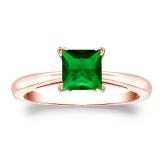 Lab Grown Gemstone Green Emerald Ring Princess 0.75 ct. tw. 14k Rose Gold 4-Prong
