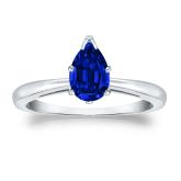 Lab Grown Gemstone Blue Sapphire Ring Pear 3.00 ct. tw. 18k White Gold V-End Prong