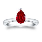 Lab Grown Gemstone Ruby Ring Pear 3.00 ct. tw. 14k White Gold V-End Prong