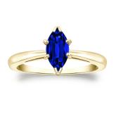 Lab Grown Gemstone Blue Sapphire Ring Marquise 0.50 ct. tw. 18k Yellow Gold V-End Prong