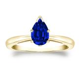 Lab Grown Gemstone Blue Sapphire Ring Pear 0.25 ct. tw. 14k Yellow Gold V-End Prong