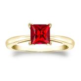 Lab Grown Gemstone Ruby Ring Princess 0.75 ct. tw. 18k Yellow Gold 4-Prong