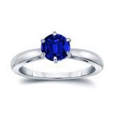 Lab Grown Gemstone Blue Sapphire Ring Round 1.50 ct. tw. 18k White Gold 6-Prong