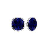 18k White Gold Bezel Round Blue Sapphire Gemstone Stud Earrings 0.50 ct. tw.