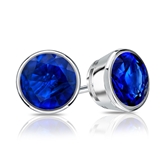 18k White Gold Bezel Round Blue Sapphire Gemstone Stud Earrings 0.75 ct. tw.