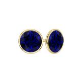 14k Yellow Gold Bezel Round Blue Sapphire Gemstone Stud Earrings 1.00 ct. tw.