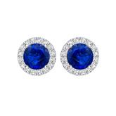 14k White Gold Halo Round Blue Sapphire Gemstone Earrings 1.00 ct. tw.