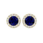 14k Yellow Gold Halo Round Blue Sapphire Gemstone Earrings 0.50 ct. tw.