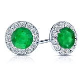 18k White Gold Halo Round Green Emerald Gemstone Earrings 0.50 ct. tw.