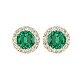18k Yellow Gold Halo Round Green Emerald Gemstone Earrings 1.50 ct. tw.