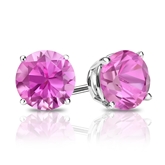 14k White Gold 4-Prong Basket Round Pink Sapphire Gemstone Stud Earrings 1.00 ct. tw.