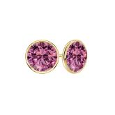 18k Yellow Gold Bezel Round Pink Sapphire Gemstone Stud Earrings 0.75 ct. tw.