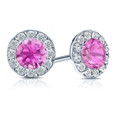 14k White Gold Halo Round Pink Sapphire Gemstone Earrings 1.50 ct. tw.