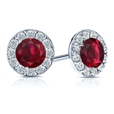 18k White Gold Halo Round Ruby Gemstone Earrings 0.75 ct. tw.