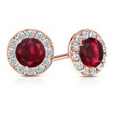 14k Rose Gold Halo Round Ruby Gemstone Earrings 1.00 ct. tw.