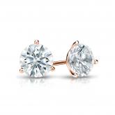 Natural Diamond Stud Earrings Hearts & Arrows 0.75 ct. tw. (F-G, I1-I2, Ideal) 14k Rose Gold 3-Prong Martini