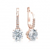 Certified 14k Rose Gold Dangle Studs 4-Prong Basket Hearts & Arrows Diamond Earrings 2.00 ct. tw. (F-G, I1-I2)