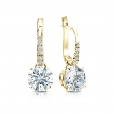Natural Diamond Dangle Stud Earrings Hearts & Arrows 2.00 ct. tw. (H-I, I1-I2) 14k Yellow Gold Dangle Studs 4-Prong Basket